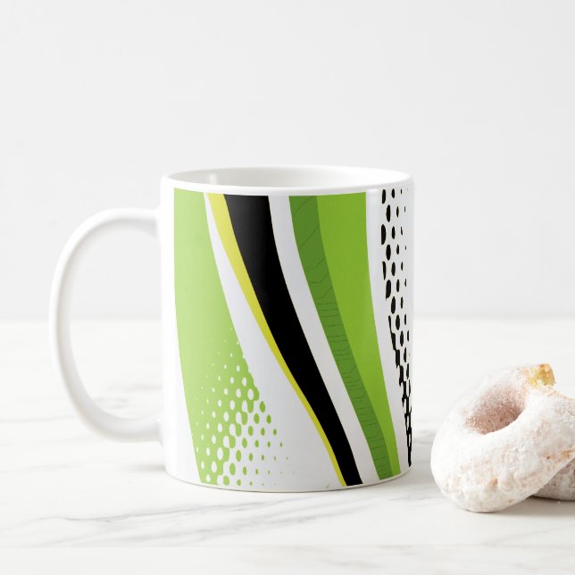 Abstract Green White and Black Curve Coffee Mug (With Donut)