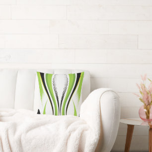 Abstract Green White and Black Curve Cushion
