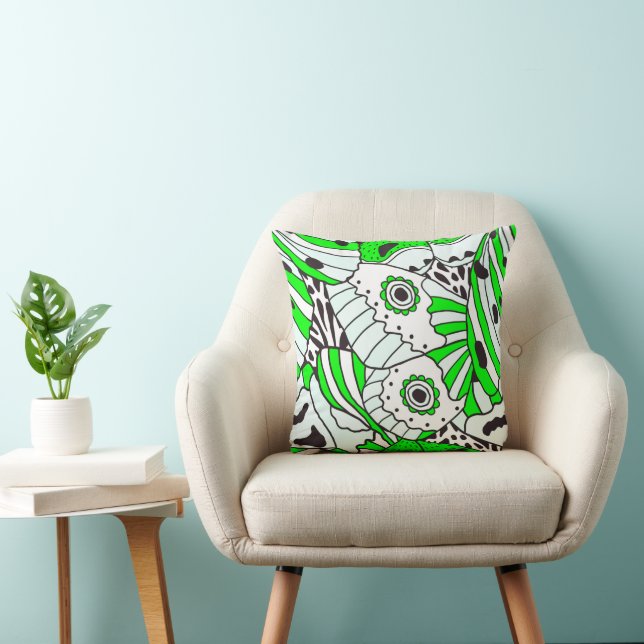Abstract Green White Black Butterfly Wing Cushion (Chair)