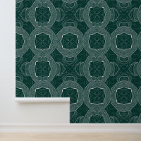 Abstract Green & White Floral Line Pattern