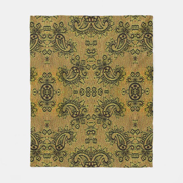 Abstract Green, yellow Paisley pattern Fleece Blanket (Front)