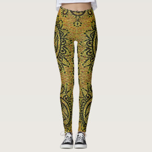 Abstract Green, yellow Paisley pattern Leggings
