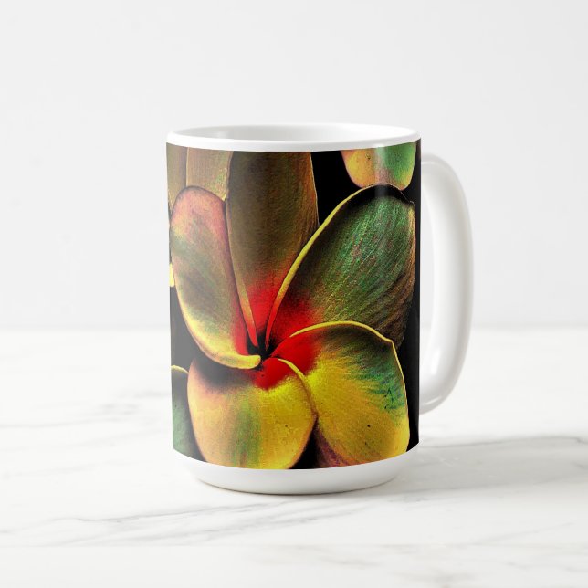 Abstract Green Yellow Red Fractal Art Flower Coffee Mug (Front Right)