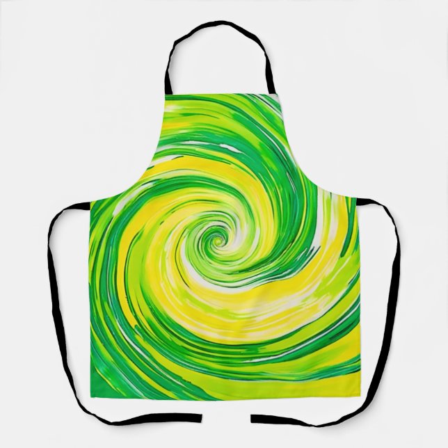 Abstract Green Yellow Spiral Art Apron (Front)