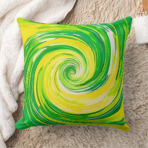 Abstract Green Yellow Spiral Art Cushion