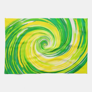 Abstract Green Yellow Spiral Art Tea Towel
