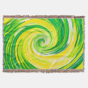 Abstract Green Yellow Spiral Art Throw Blanket