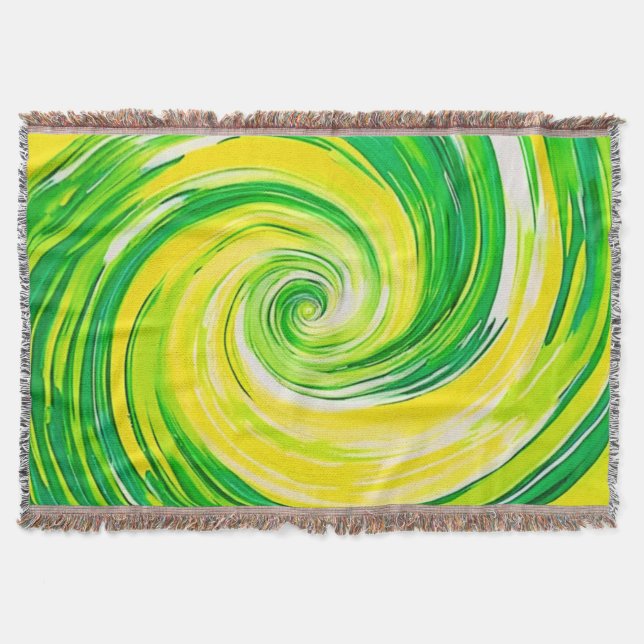 Abstract Green Yellow Spiral Art Throw Blanket (Front)