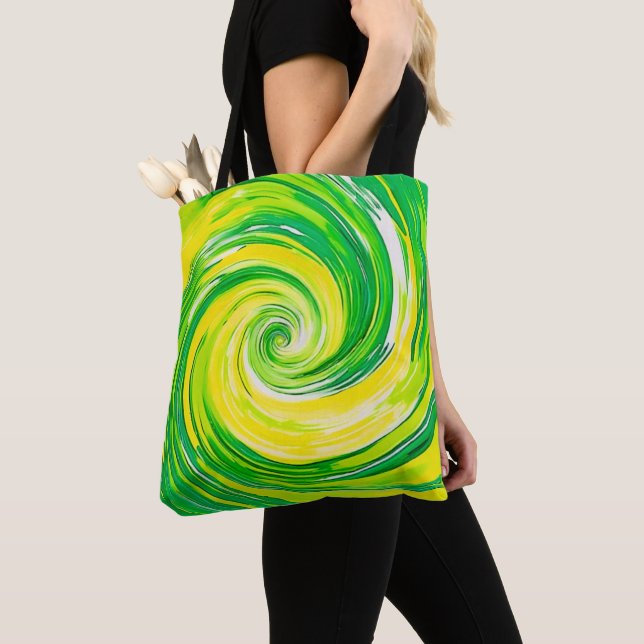 Abstract Green Yellow Spiral Art Tote Bag (Close Up)