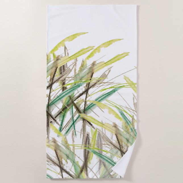 Abstract Greenery Watercolor Hand-painted Beach Towel (Front)