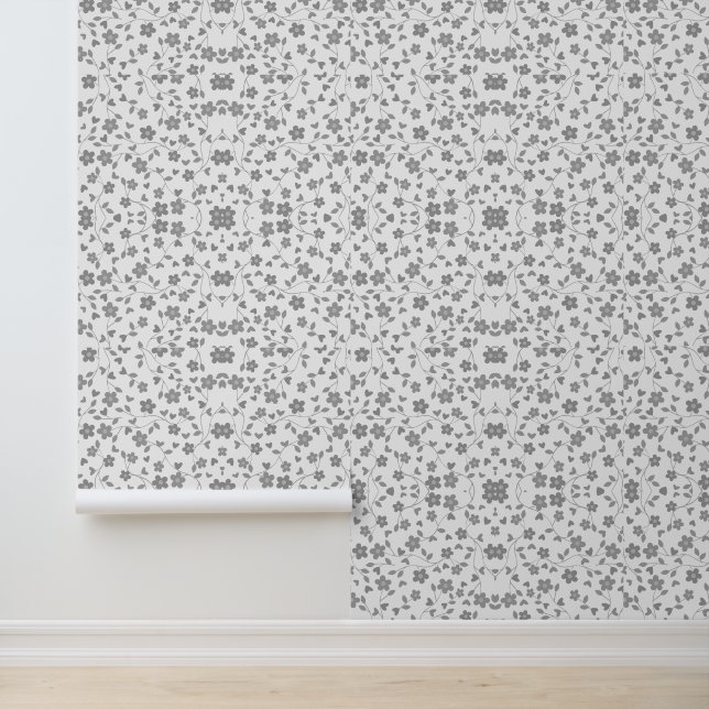 Abstract Grey and White Floral Wallpaper (Application)