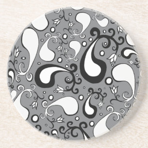 Abstract grey and white Tulip Paisley pattern Coaster