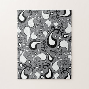 Abstract grey and white Tulip Paisley pattern Jigsaw Puzzle