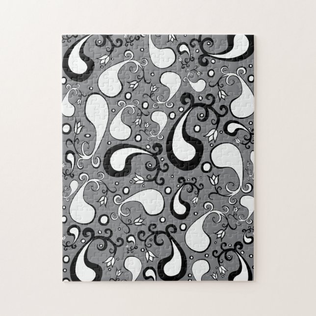 Abstract grey and white Tulip Paisley pattern Jigsaw Puzzle (Vertical)