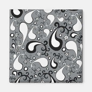 Abstract grey and white Tulip Paisley pattern Magnet