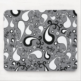 Abstract grey and white Tulip Paisley pattern Mouse Mat