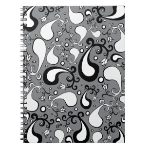 Abstract grey and white Tulip Paisley pattern Notebook