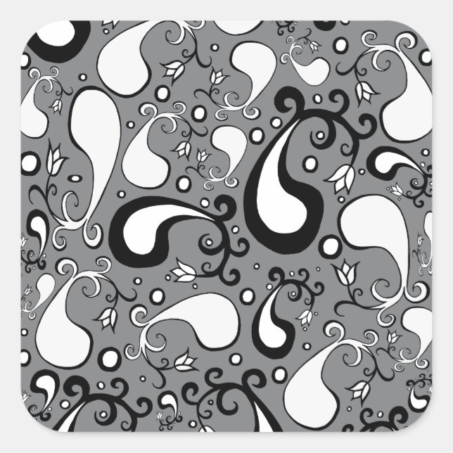 Abstract grey and white Tulip Paisley pattern Square Sticker (Front)