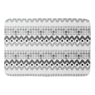 Abstract Grey Aztec Geometric Pattern Bath Mat