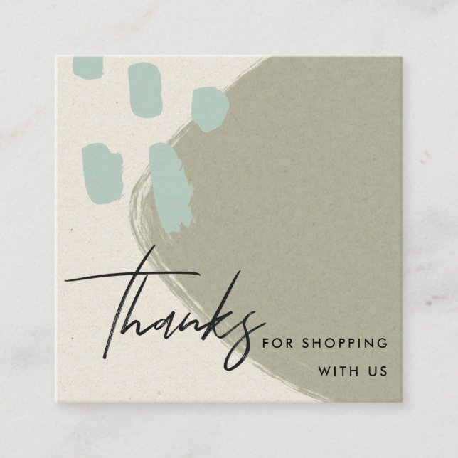 ABSTRACT GREY BLUE KRAFT SCANDI THANK YOU LOGO SQUARE BUSINESS CARD (Front)