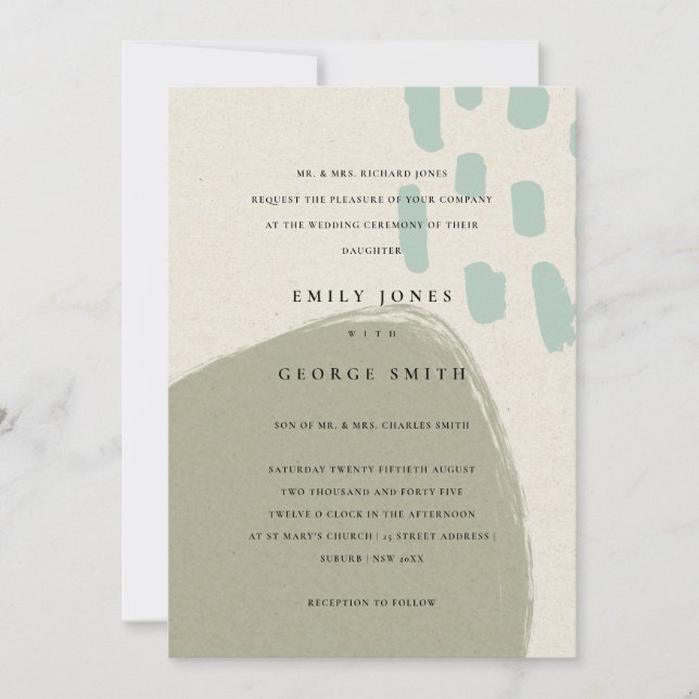 ABSTRACT GREY BLUE KRAFT SCANDI WEDDING INVITE (Front)