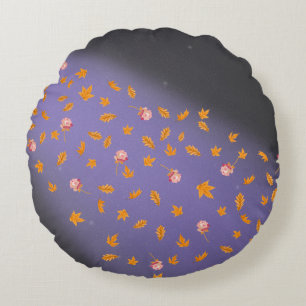 Abstract grey blue moonlight autumn leaves roses  round cushion