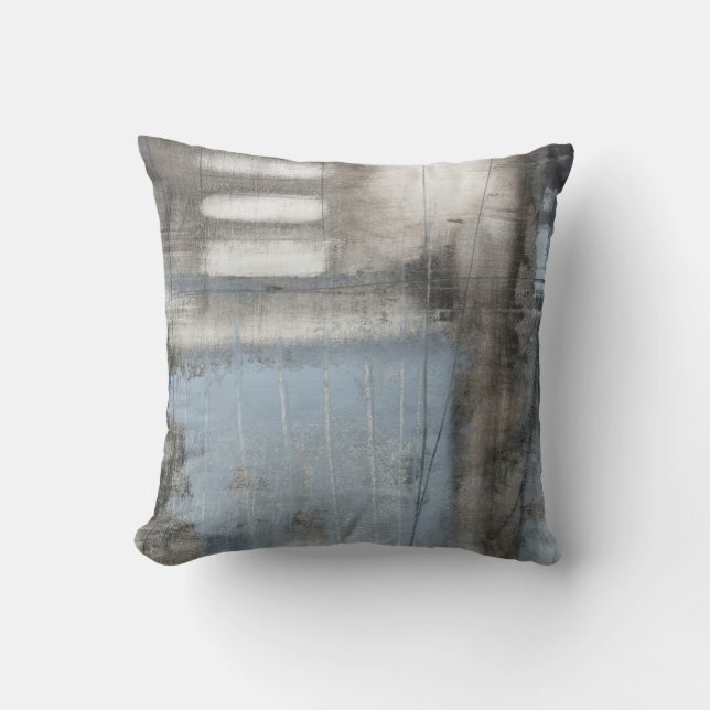 Abstract Grey & Blue Painting Cushion (Front)