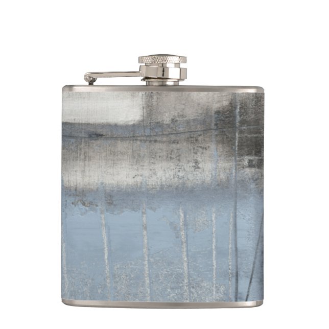 Abstract Grey & Blue Painting Hip Flask (Front)