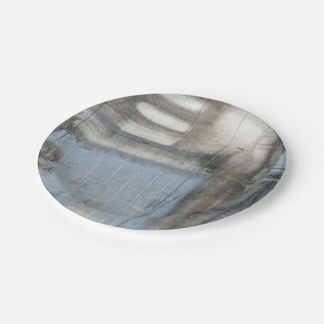 Abstract Grey & Blue Painting Paper Plate (Angled)