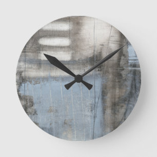 Abstract Grey & Blue Painting Round Clock