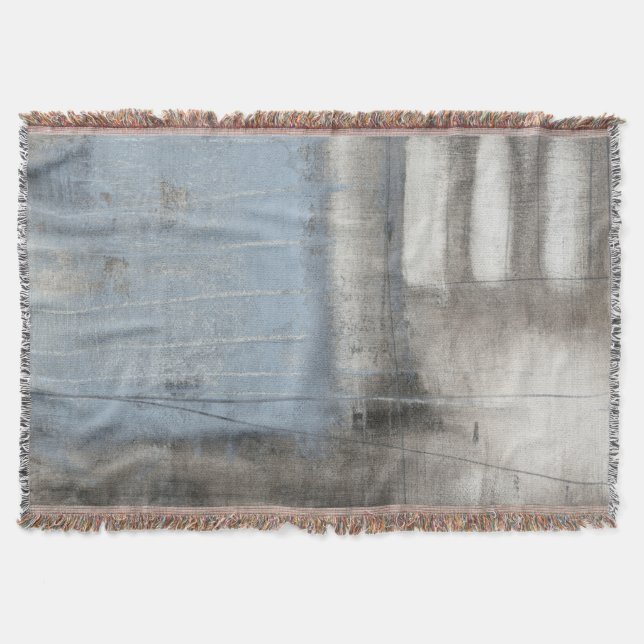 Abstract Grey & Blue Painting Throw Blanket (Front)