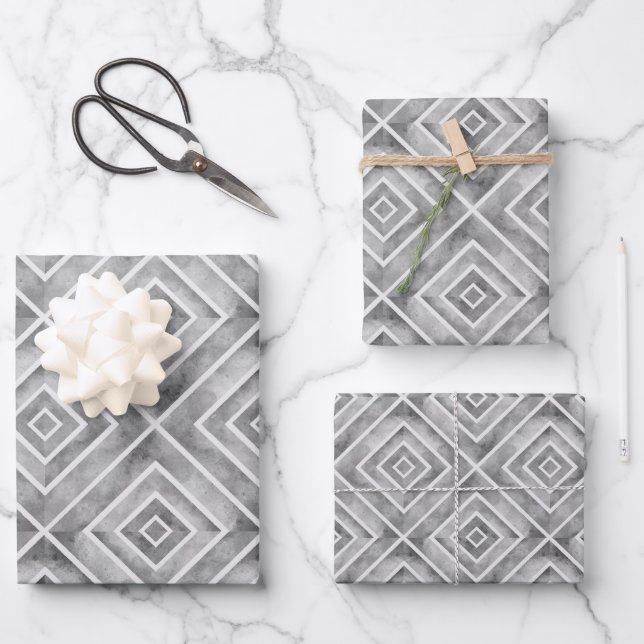 Abstract grey geometric square tiles  wrapping paper sheet (Front)