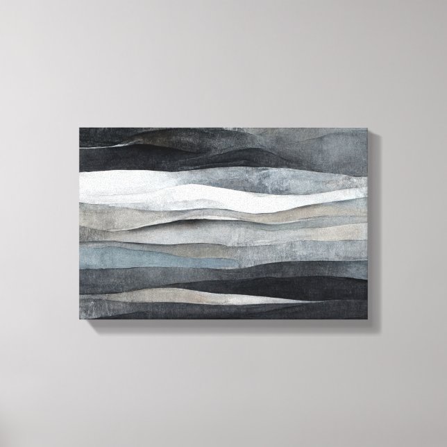 Abstract Grey Grey Waves Art Canvas Print (Front)