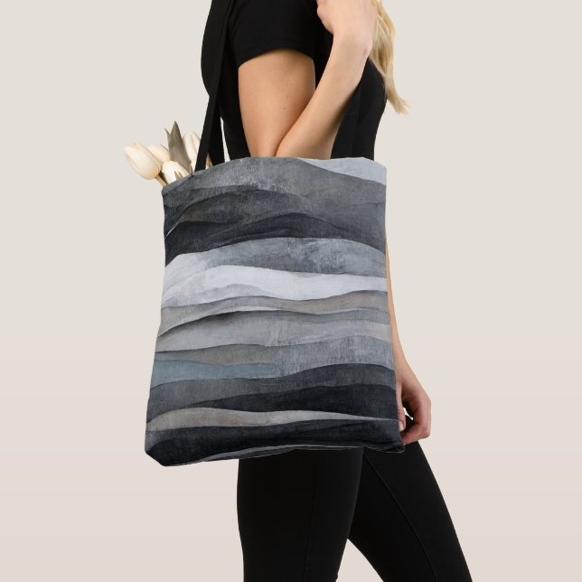 Abstract Grey Grey Waves Art Tote Bag (Close Up)