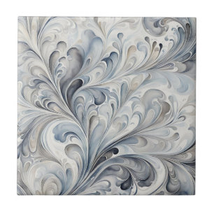 Abstract Grey Leaves 3 Ceramic Tile
