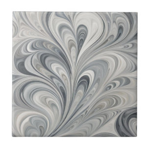 Abstract Grey Leaves Ceramic Tile