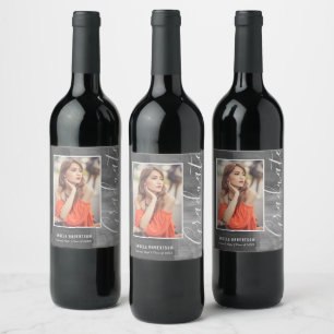 Abstract Grey Photo Graduation Wine Label