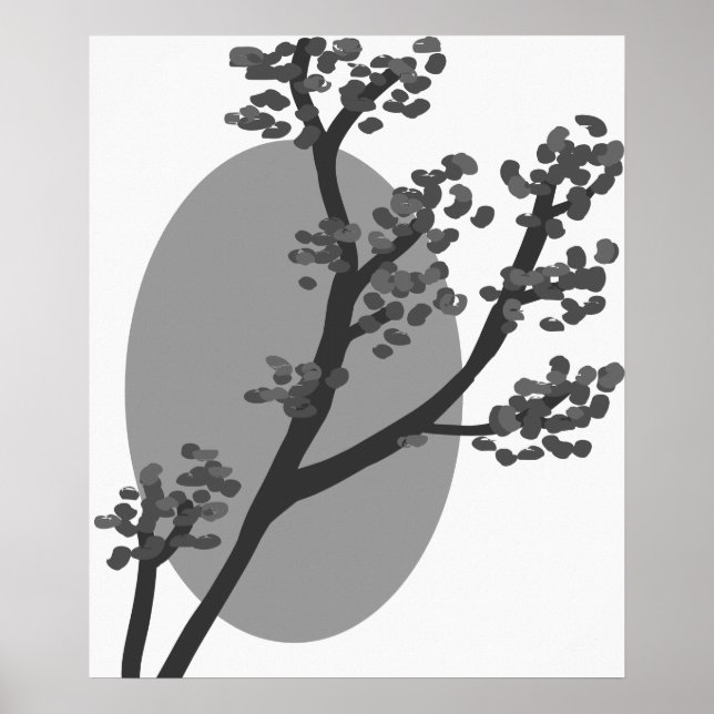 Abstract Grey Tree and Moon Silhouette Poster (Front)