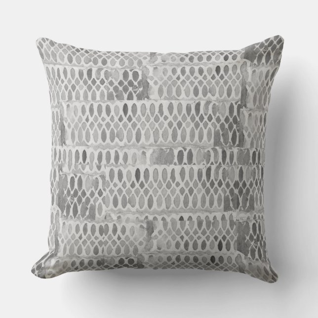 Abstract Grey Watercolor Lace Pattern Cushion (Front)