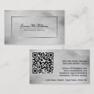 Abstract Grey Watercolor with Silver QR Code Business Card