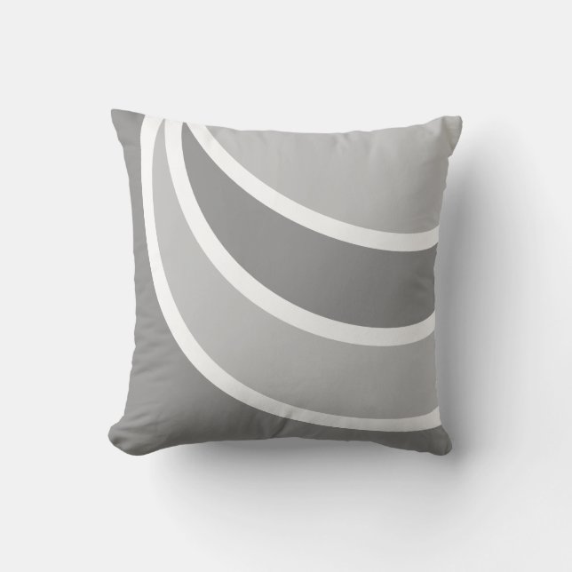 Abstract grey & white wavy geometric shapes cushion (Front)