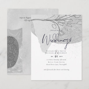 Abstract Grey White Wedding Invite Low Cost Budget