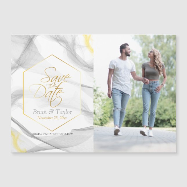 Abstract Grey Yellow Wedding Save the Date  Magnetic Invitation (Front)
