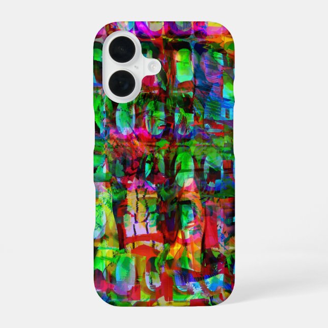 Abstract Grid Collage Modular Synthesized Graphic iPhone 16 Case (Back)
