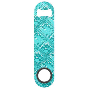 Abstract Grid Turquoise Blue Bottle Opener