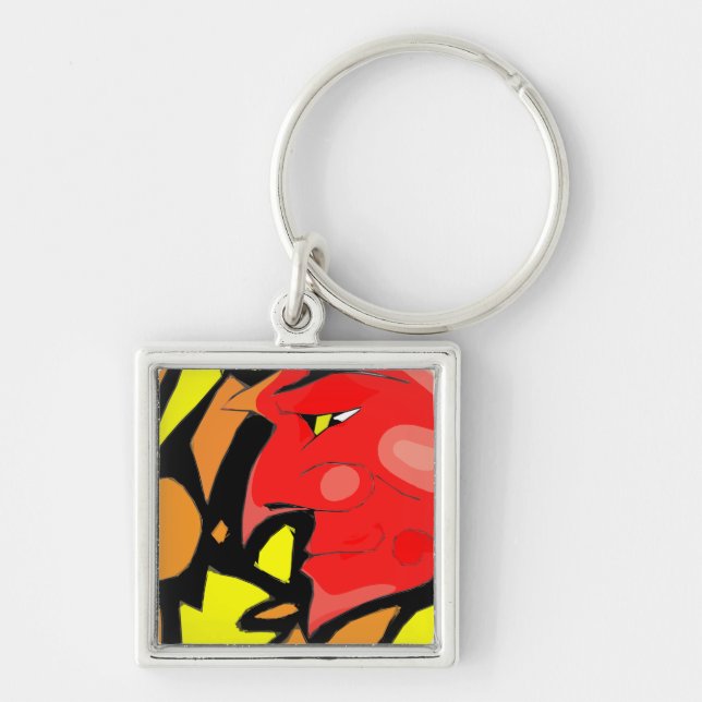 Abstract Grinning Devil Art Key Ring (Front)