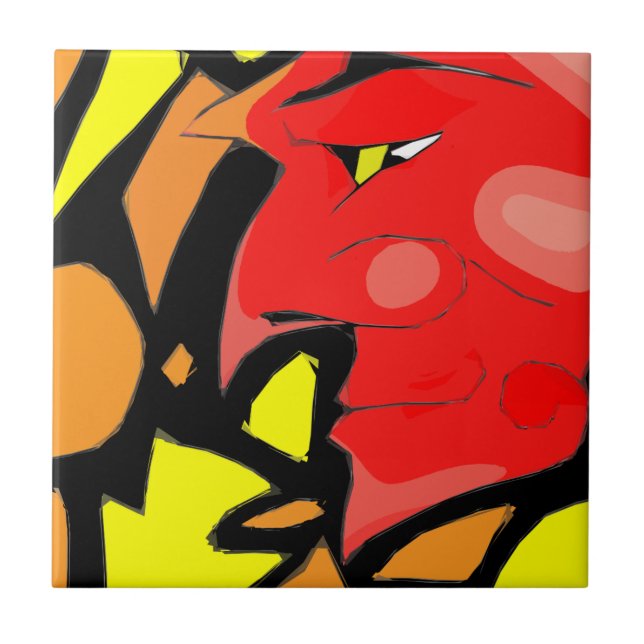 Abstract Grinning Devil Art Tile (Front)