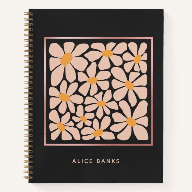 Abstract Groovy Daisy & Rose Gold Frame Notebook (Front)