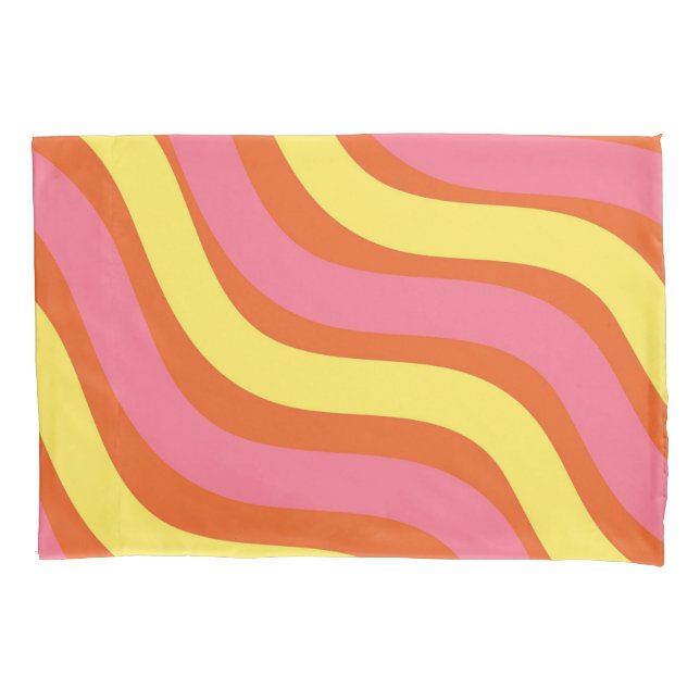 Abstract Groovy Orange Yellow Pink Wavy Stripe  Pillowcase (Front)