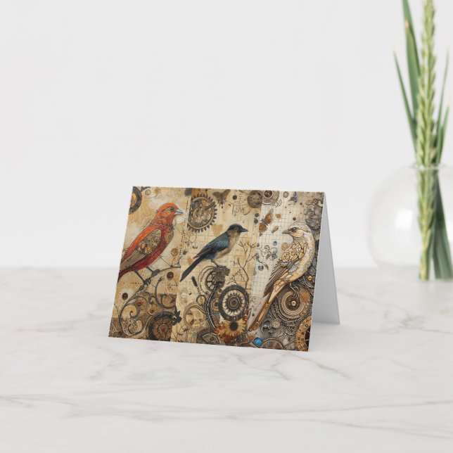Abstract Grunge Birds Collage Blank Note Card (Front)